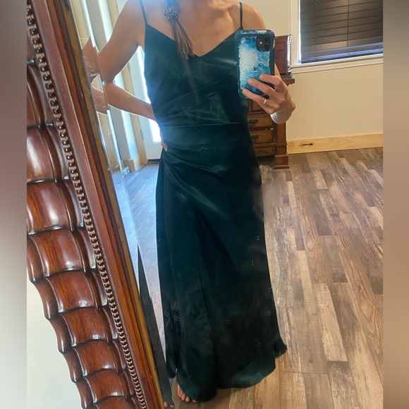 Birdy grey shiny satin emerald green bridesmaid dress. - Picture 2 of 4